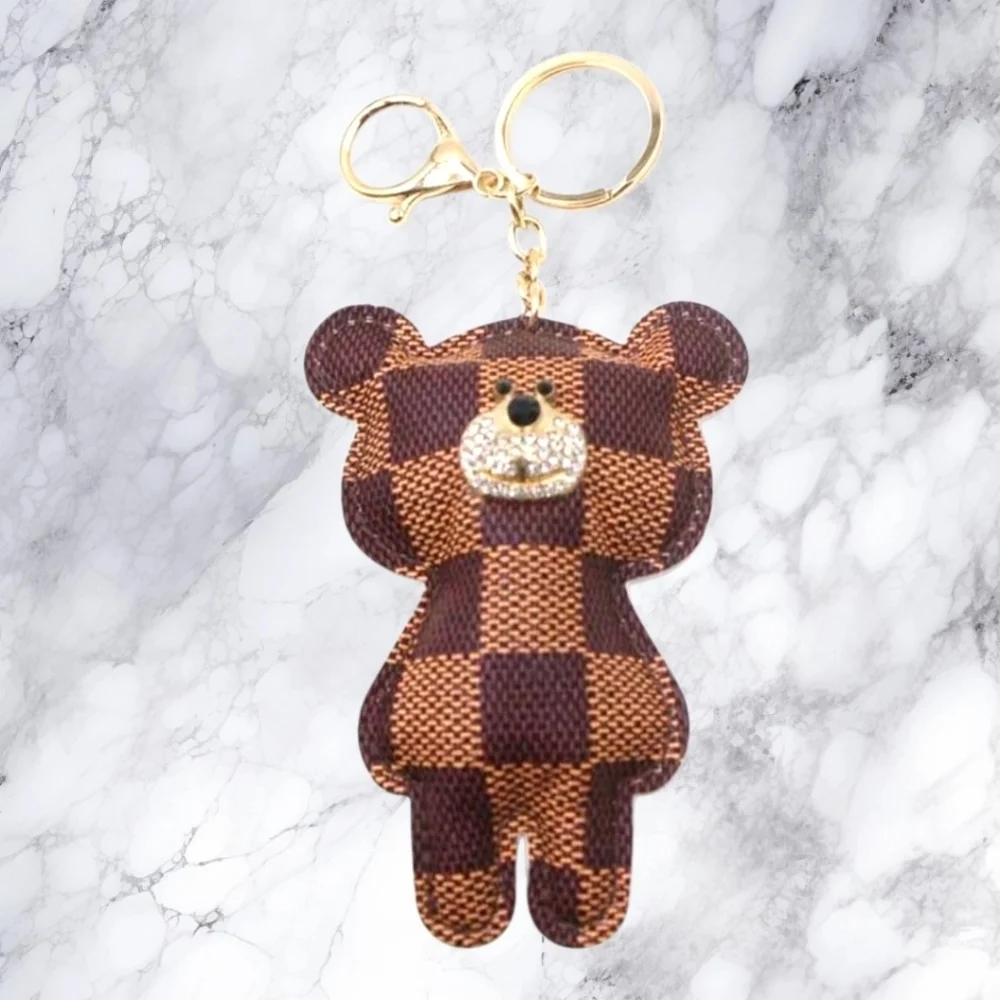 Fashion Inspired Black And Gray Faux Leather Teddy Bear Charm